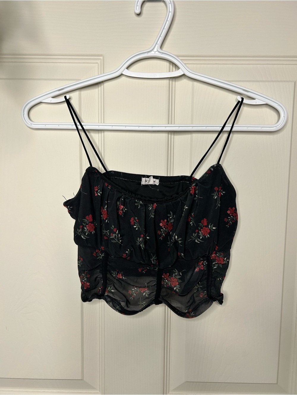 Garage Black Floral Spaghetti Strap Crop Top